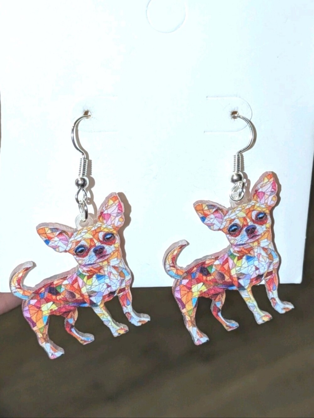 Hand Crafted Colorful Mosaic Chihuahua Dangle Earrings